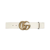 Gucci Men's and Women's Gold Double G Buckle White Leather Belts Width 4cm #98557