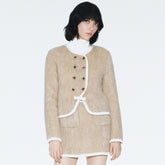 Chanel Jacket Skirt Mohair Wool Beige White #334402