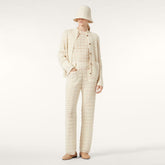 Loro Piana Women's Spring/Fall Fashion Casual Crew Neck Single Button Knit Pocket Jacket Plaid Knit Straight Leg Casual Pants Suit Set #78869