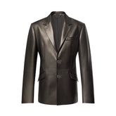 Louis Vuitton Men's Spring/Autumn Solid Color Single-Breasted V-Neck Leather Long-Sleeved Suit Jacket #77734