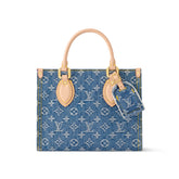 Louis Vuitton OnTheGo Women's Blue Denim Patchwork Cowhide Alphabet Print Shopping Bag Tote Bags #77376