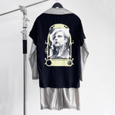 Raf Simons Men's Spring And Summer Punk Fake Two Pieces Splicing Silver Poplin Long Trench Coat Loose Jacket Ngvp #2464