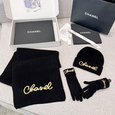 Chanel Cashmere Knit Hat Gloves Scarf #96642