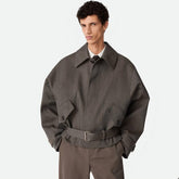 Bottega Veneta Men's Autumn/winter Wool Twill Jacket Fashionable Casual Single-breasted Lapel Short Jacket With Belt Ngvp #2616