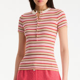 Chanel Short-sleeved Top Cotton Mixed Fibers Pink Red Green #335461
