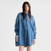 Prada Denim Shirt Women's Fall And Winter Do Old Loose Oversize Fashion Easy Casual Style Triangle Metal Emblem Logo Shirt Jacket #81441
