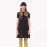 Valentino Women's Leopard Print Bow Rhinestone Buckle Silk And Wool Summer Solid Color Crepe Couture Short Dresses Ngvp #2279