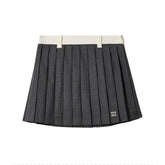 Valentino Women's Summer Mid Waist Solid Color High Street Pleated Mini Skirt Logo Embroidery Casual Short Skirt #71893