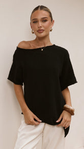 Cascadia Off Shoulder T-Shirt - Black