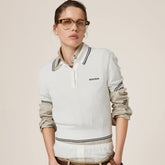MiuMiu Women's Summer Solid Color Striped Letter Casual Short Sleeve Polo Shirt Top T-shirt #77534