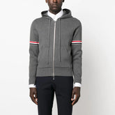 Thom Browne Men's Spring & Autumn Cotton Armband Embellished Solid Color Zipper Fitted Hooded Cardigan Jacket Ngvp #1943