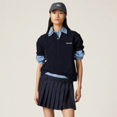 MiuMiu Women's Summer Plaid Print Splicing Polo Collar Cotton Short Sleeved T-shirt Embroidery Letter Print Casual Skirt Suit Set #76251