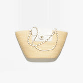 Chanel 26C Straw Basket Bag Lafite Grass White Leather Spliced Tote Bag # 371396
