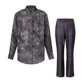 Louis Vuitton Women's Summer Letter Printed Single Breasted Long Sleeve Shirt Lace Up Casual Pants Set Suit #75558