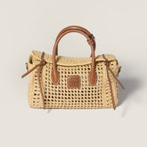 MiuMiu Raffia Handbag New Spring/summer 2026 Collection Openwork Straw Bag Beige Straw With Brown Leather Handles Vintage And Elegant Clutch And Crossbody Bags Bags 5BA316_2IH8_F0A5T_V_OOO #197405