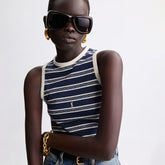 Saint Laurent Cassandre Tank Top in Striped Cotton Jersey in Blue #379142