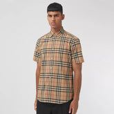 Burberry Men's Summer Checkered Print Single-Breasted Collar Short-Sleeved Shirt #77686