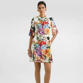 Dolce&Gabbana Women's Floral Print Summer Round Neck Solid Color Dress With Mid-Length Sleeves and A-Line Short Dresses Ngvp #2149