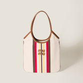 MiuMiu IVY Women's Embroidered Letter Print Striped Pattern Canvas And Leather Handbag Tote Bag Bags #77931