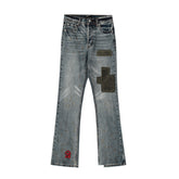 Enfants Riches Deprimes Men's & Women's Four-Season Distressed Patchwork Embroidered Mid-Rise Flared Jeans Casual Solid-Color Denim Pants Ngvp #2715
