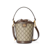 Gucci Ophidia Women's Brown Adjustable Shoulder Strap Drawstring Closure Canvas Spell Leather Bucket Bag Single Shoulder Crossbody Handbag Bags #75549