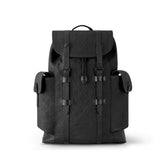 Louis Vuitton Christopher Men's Black Dark Logo Printed Drawstring Flap Closure Cowhide Leather Backpack Shoulder Bag Bags #77954