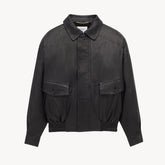 SAINT LAURENT Men's & Women's Fall/Winter Fashion Classic Solid-Color Leather Lapel Zipper Button Leather Flight Jacket Leather Jacket #78841