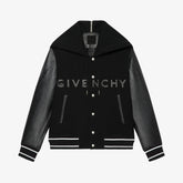 Givenchy Leather Wool Long Sleeve Hooded Zip Split Hat Jacket #1432
