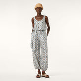 Loro Piana Women's Four Seasons Round Neck Sleeveless Printed Silk Elastic Waist Wide Leg Pants Nadia Jumpsuit Ngvp #1816