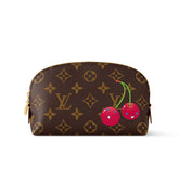 Louis Vuitton LV X TM Women's Brown Letter Print Cherry Pattern Leather Small Makeup Bag Bags #77595