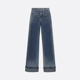 Dior Women's Four Seasons Mid Waist Zipper Solid Color Cotton Loose Washed Rolled Flare Jeans Denim Pants #71884