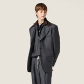 MiuMiu Women's Fall/Winter Single-Breasted Lapel Striped Solid-Color Wool Blend Long-Sleeve Blazer Jacket #81747