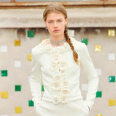 Chanel Women's Beige Camellia Diamonds Cotton Jacket Spring Festival Holiday Collection Fashion Romantic Coat Ngvp #1726
