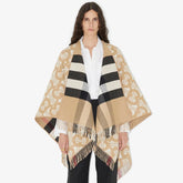 Burberry Women's Winter Reversible Khaki Wool Blend Shawl Poncho Cape #97847