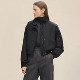 Hermes Women's Fall/Winter High-Street Cotton Jacket Minimalist Zipper High-Neck Solid-Color Long-Sleeve Casual Jacket Ngvp #2545