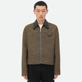Bottega Veneta SG Men's Cotton Fringe Short Jacket Linen Beige Black Gold Silk Zipper Leather Lapel Long Sleeve Jacket #332619