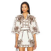 Zimmermann Women's Summer Openwork Embroidered Pattern Single Button Short Sleeved Shirt And Belted Casual Shorts Set Suit #77678