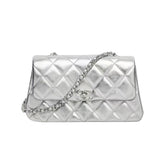Chanel Women's Solid Color Diamond Pattern Sheepskin Chain Shoulder Strap Crossbody Bag Bags Metallic-colored Leather Tends To Fade Easily #77781