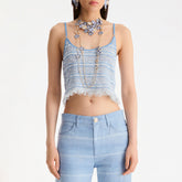 Chanel Top Mixed Fibers Light Blue Black#335493