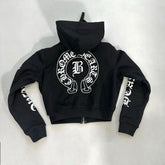Chrome Hearts Women's And Men's Spring/Fall Fashion Casual Solid Color Letter Print Hooded Zipper Short Jacket #78689