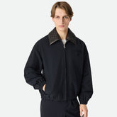 Bottega Veneta Men's Tech Cotton Zipper Woven Leather Collar Spring/Fall Solid Color Zipper Long Sleeve Jacket Ngvp #2367