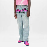 Louis Vuitton Men's Spring Autumn Solid Colour Graffiti Letter Print Casual Jeans Pants #76971
