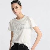 DIOR Women's Summer Round Neck Bee Pattern Printed Solid Color Cotton Short Sleeve T-Shirt #75631