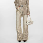 Acne Studios Women's Four Seasons Python Print Mid Waist Loose Cotton Micro Raglan Denim Pants Ngvp #1544