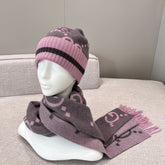 Gucci GG Knit Cashmere Hat Jacquard Tassel Scarf Set Suit #97291