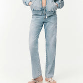 Chanel Women's CoCo Beach Four Seasons Solid Color Embroidered Straight Leg Denim Trousers Pants Ngvp #1699