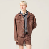 MiuMiu Women's Spring And Fall Brown Single Breasted Long Sleeved Denim Jacket Short Skirt Suit Set #75718