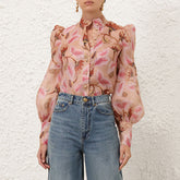 Zimmermann Women's Spring/summer Elegant Floral Print Shirt Single-breasted Long-sleeved Casual Shirt Ngvp #2189