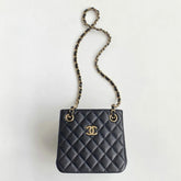 Chanel Mini Tote Diamond Double C Lychee Grain Cowhide Black Gold Double Chain Bucket Mini Tote Crossbody Bag Bags As3176 #76835