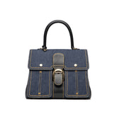 Delvaux Brillant Trench Women's Outer Stitching Solid Color Denim Patchwork Leather Tote Shoulder Bag Bags #76452